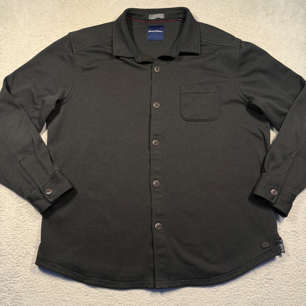 Tommy Bahama Men's Dark Gray Long Sleeve Button Up Shirt Jacket L Polyester Wool